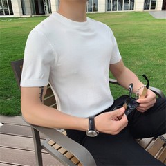 Men’s Knitted Short Sleeve T-Shirt Classic Casual Slim Round Neck Shirts