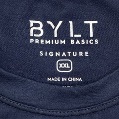 BYLT Premium Basics Shirt Mens 2XL Navy Blue Crewneck Split Hem Stretch Athletic