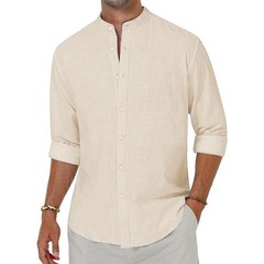Linen Shirt Men’s Stand Collar Long Sleeve Chinese-style Cotton Loose Casual Top