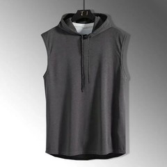 Camiseta Sin Mangas Hombre Con Capucha Color Sólido Casual