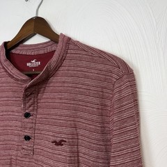 Hollister Men’s Red Striped Henley Button Long Sleeve Casual Shirt Top Sz Small
