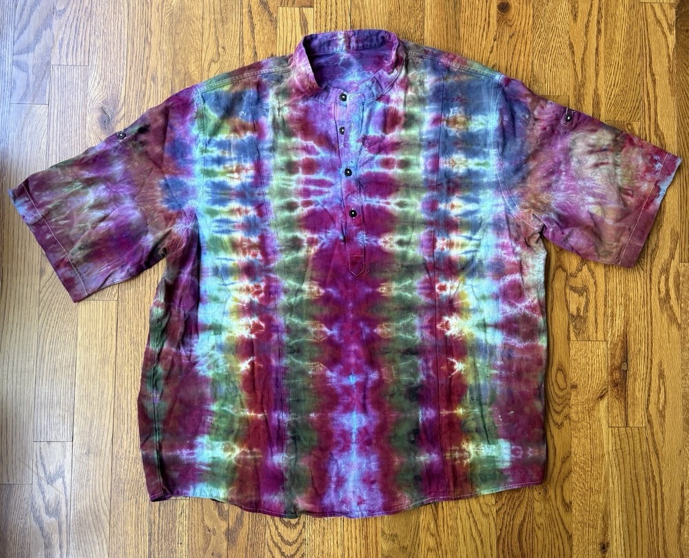 Custom Tie Dye On Henley Shirt Size XL