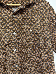 Murano Liquid Luxury Mens XL Black Short Sleeve Button-Down Collared Shirt Print