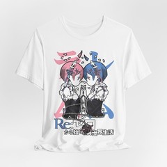 Twin Maids Re: Zero Anime Graphic T-Shirt | Pink Blue Character Art