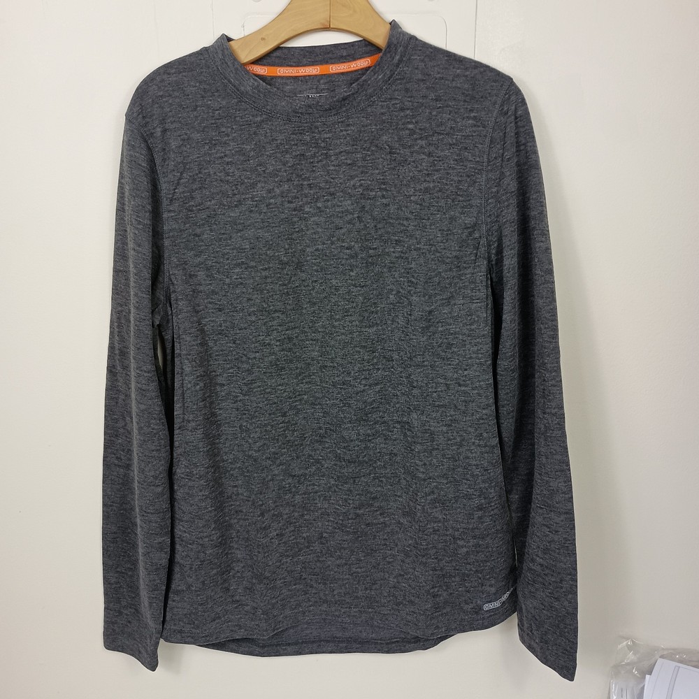 Omni Wool Mens Base Layer Crew Top Large Heathr Gray Thermal Long Sleeve T Shirt