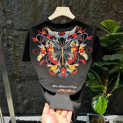 Luxury Butterfly Embroidery Cotton T-Shirt Heavy Texture Loose Fit Casual Tee