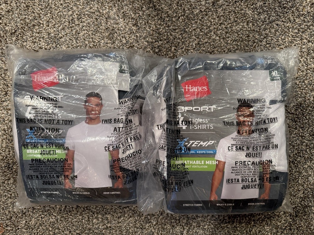 Hanes Sport X-Temp Mens XL White T-Shirts Lot of 2 4-Packs (8 Tees) NEW Sealed