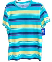Champion Men’s M Striped T-Shirt Retro Surf Skate Coastal Cotton NWT Blue Yellow
