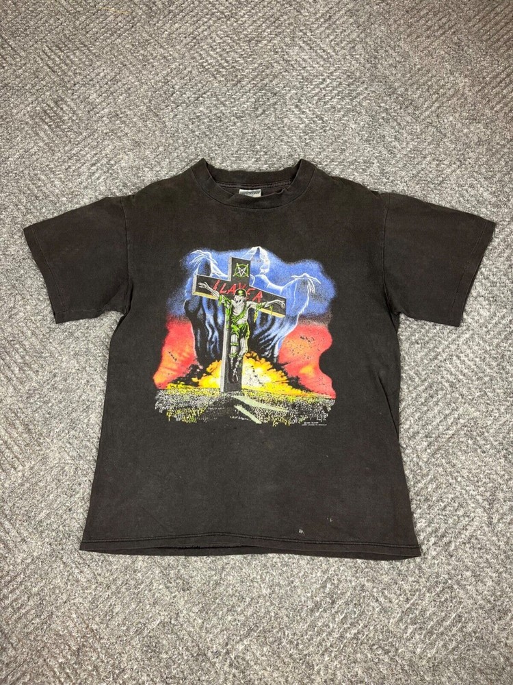 Vintage 1991 Slayer Touring In The Abyss T Shirt Adult Large Black Faded RARE
