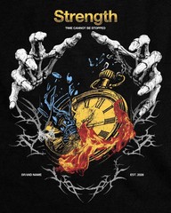 Men’s Vintage Washed Graphic T-Shirt Skeleton Hands Clock Print Streetwear Tee