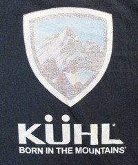 Kuhl T Shirt Men’s L Large Wildfibre Distressed Logo Split Hem Preppy Gorpcore