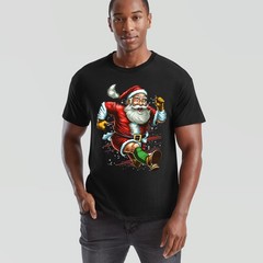 Running Santa Claus Christmas T-Shirt Funny Ugly Unisex Funny Holiday Tee #MC32