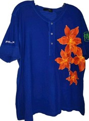 RLX Ralph Lauren Shirt Mens Large Blue Hawaiian Pacific Henley Short Sleeve