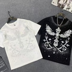 Men Fashion Luxury Trend Cross Wing Drills Rhinestone Diamond Streetwear T-Shirt