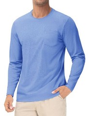 Men’s Casual Cotton Shirts Long Sleeve Crewneck Quick Dry Sport Plain T-Shirts