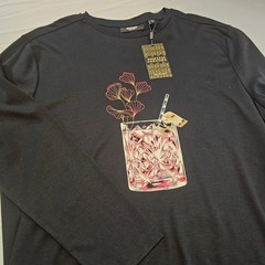 Murano Large Liquid Luxury Slim Fit Timeless Twenties LS T-Shirt Black NWT L1004