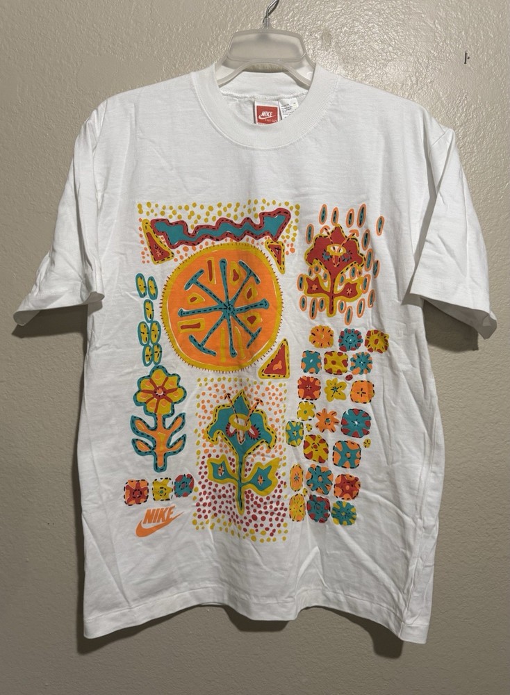 NOS Vtg 90s Nike International T-Shirt Southwest Cactus Flower Print 22×29 MINT