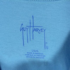 Guy Harvey Mens Shirt Large Blue Graphic Pocket Tee Marlin Fishing Short Sleeve
