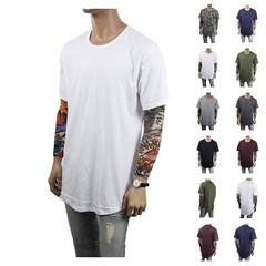 New Mens T-Shirt Long Extended Fashion Lightweight Tee Casual Hipster Crew Neck