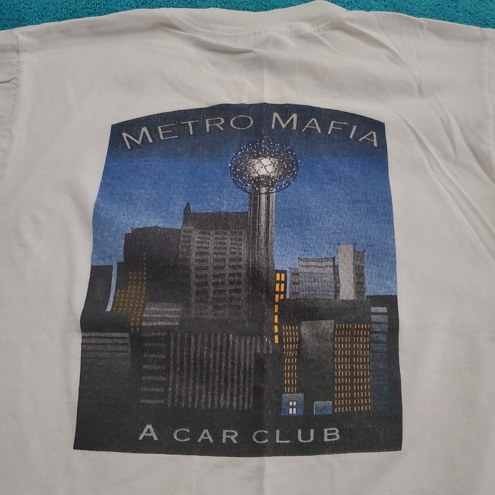 DFW Metro Mafia A Car Club t-shirt MMCC~Dallas skyline Reunion Tower~Adult Sz S