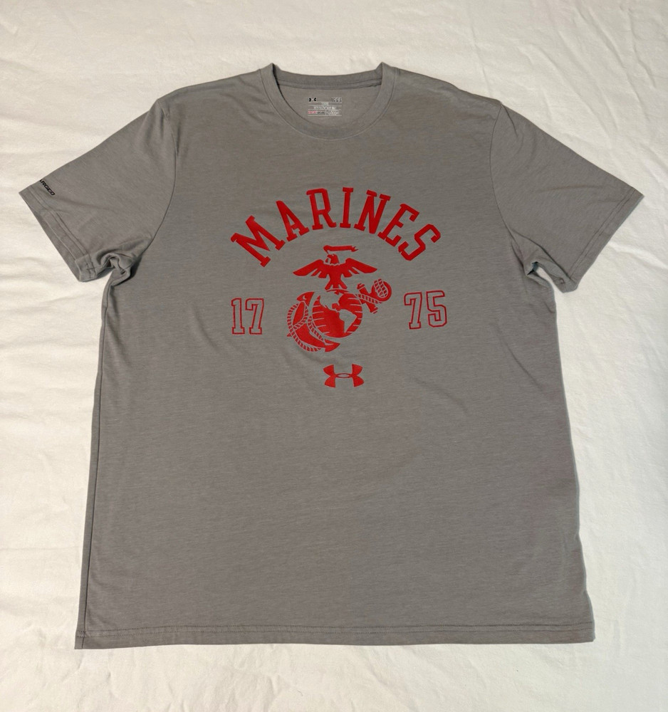 Under Armour HeatGear US Marines 1775 Graphic Tee Gray Crew Neck – Large