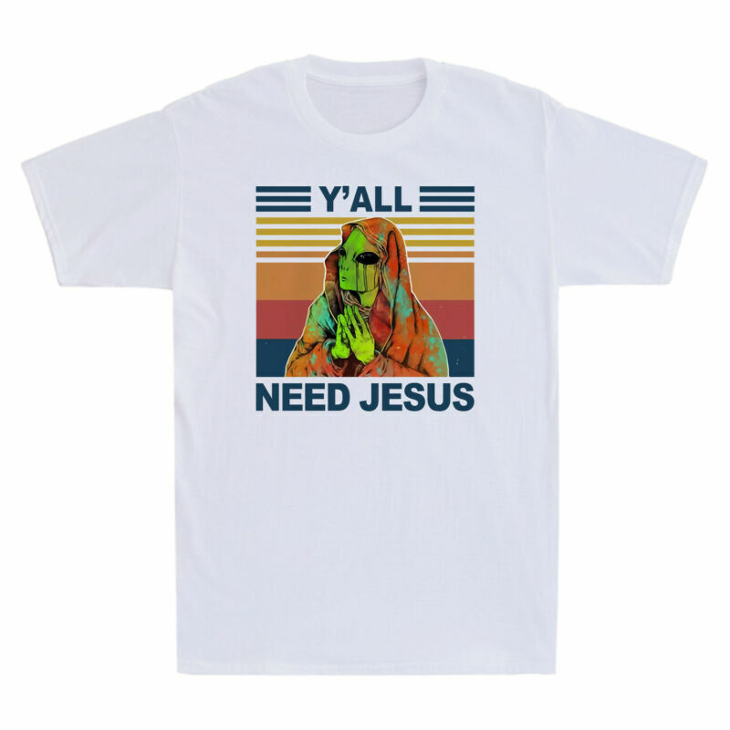 Y’all Need Jesus Funny Alien Vintage Men’s Cotton Short Sleeve T-Shirt