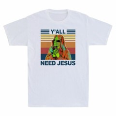 Y’all Need Jesus Funny Alien Vintage Men’s Cotton Short Sleeve T-Shirt