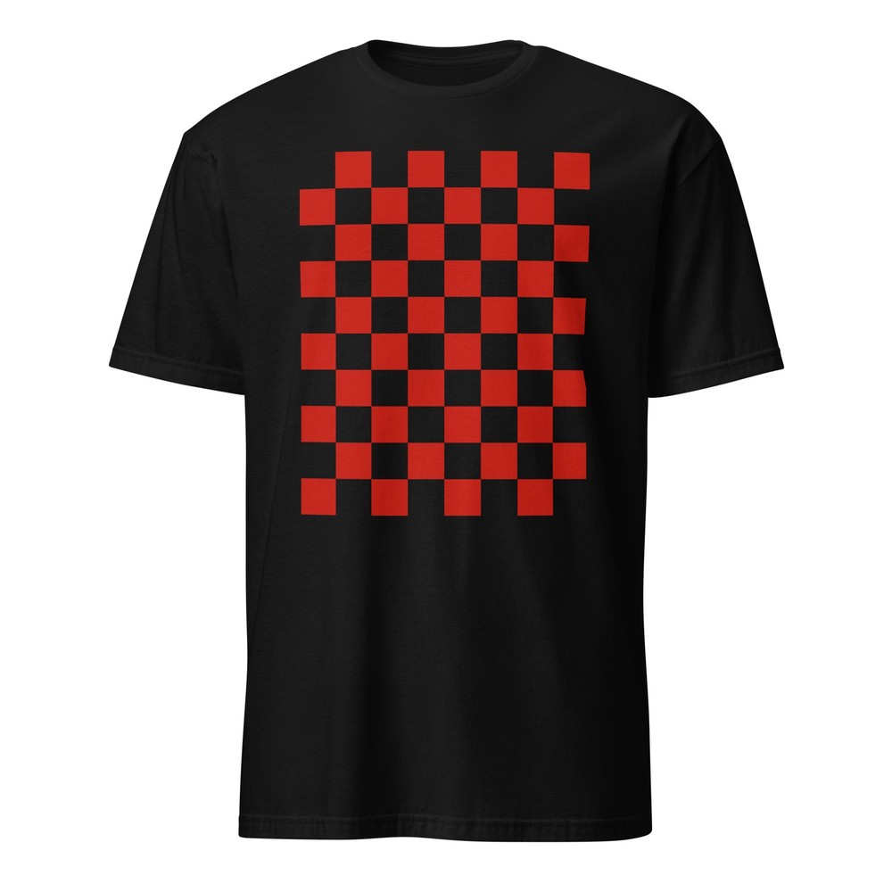 Red Checkerboard Print on Black Yellow White Unisex T-Shirt