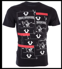 $69 TRUE RELIGION Black BUDDHA TAPE Short Sleeve Designer Graphic T-shirt NWT