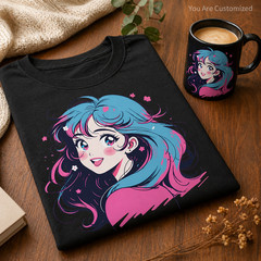 Anime Girl Graphic T-Shirt White Unisex Kawaii Manga Style Tee Cute Shirt