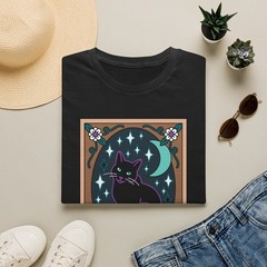 Women’s Lucky Stars Black Cat Tarot Short Sleeve T Shirt