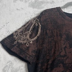 Vintage Affliction T-Shirt Mens XL Brown Felt Wings Cross Los Angeles Grunge Y2K