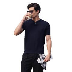 Henry Collar Short-Sleeved Knitted Sweater Men Breathable Summer Fashion