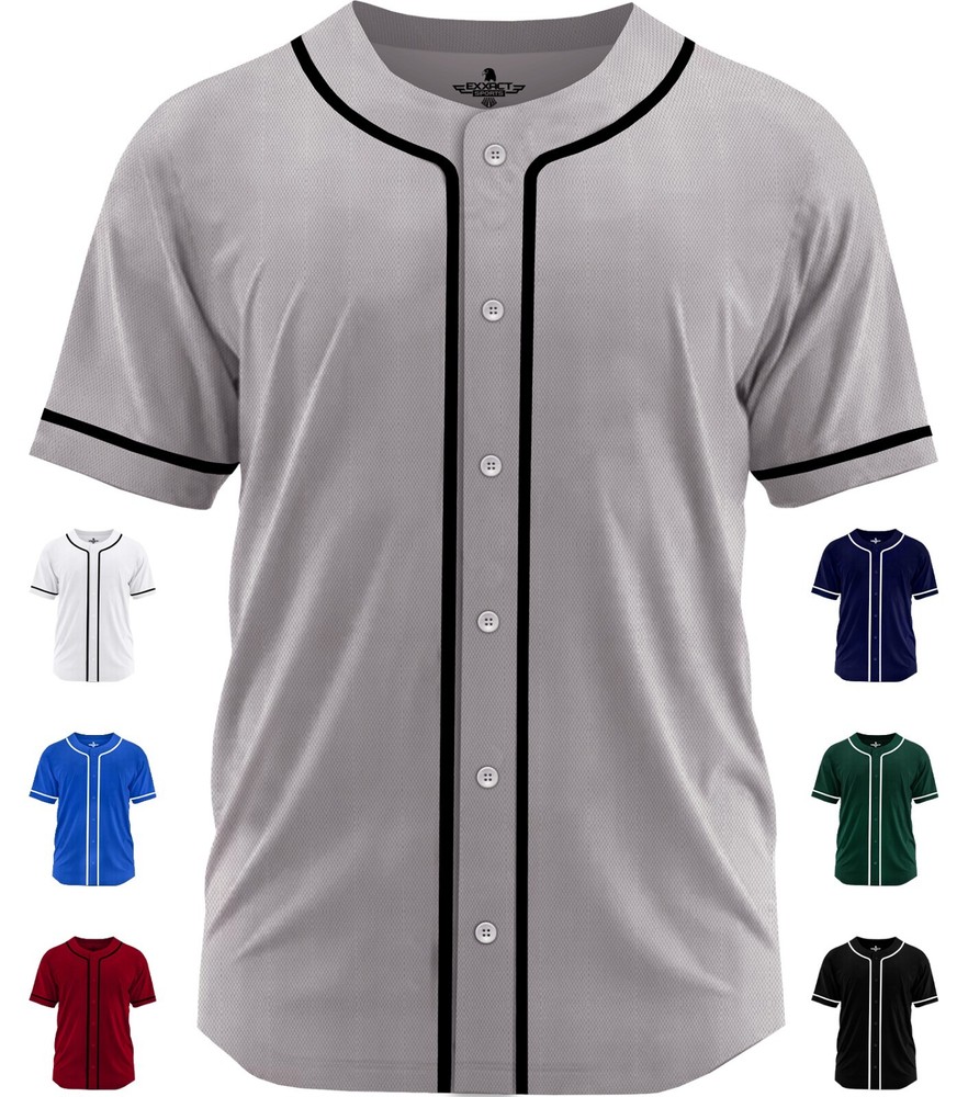 Exxact Sports Blank Baseball Jersey Men, Full Button Down Plain Baseball Jersey