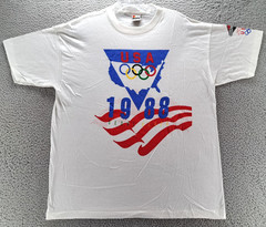 VINTAGE 1988 Olympics Seoul Korea T-Shirt Mens XL White Double-Sided Signal USA