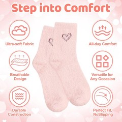 6 Pairs Galentine’s Day Fuzzy Socks for Heart Slipper Women Socks Soft Warm F…