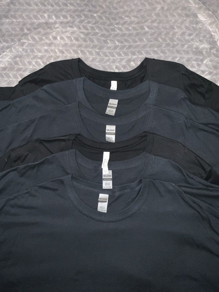 6 Gildan & Bella+Canvas Cotton Men’s 4XL Short Sleeve Crew Neck Black T-Shirts
