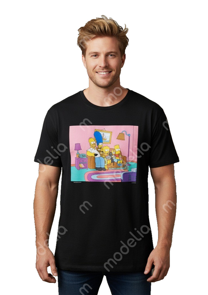 The Simpsons T-Shirt Men’s 3XL Couch Scene Black W/Pink Graphics 100% Cotton