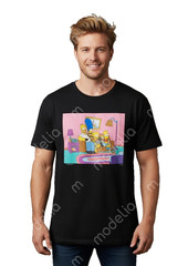 The Simpsons T-Shirt Men’s 3XL Couch Scene Black W/Pink Graphics 100% Cotton