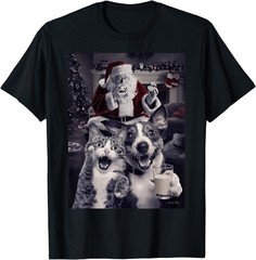 Funny Dog Cat Selfie With Santa Christmas Men Women Kid T-Shirt