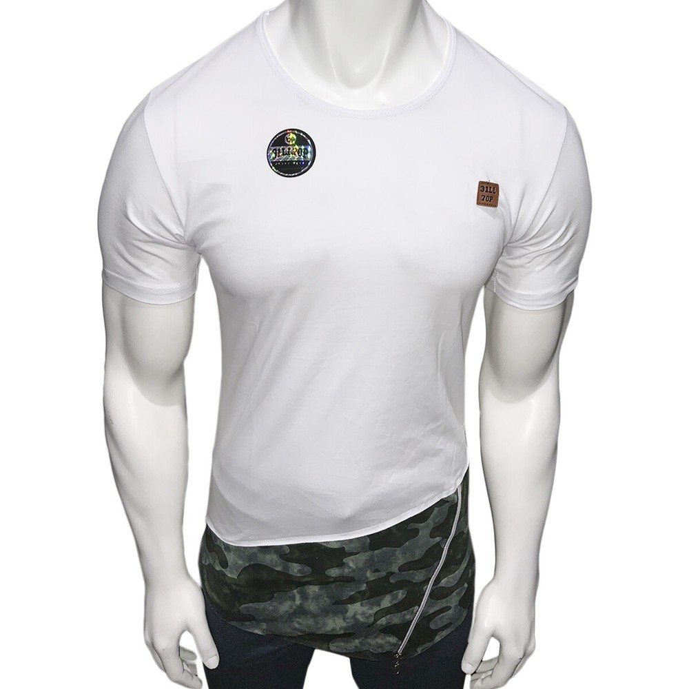 NWT STYLE HIP HOP EXTENDED CAMO ZIPPER CASUAL MEN’S T-SHIRT TEE SIZE M L