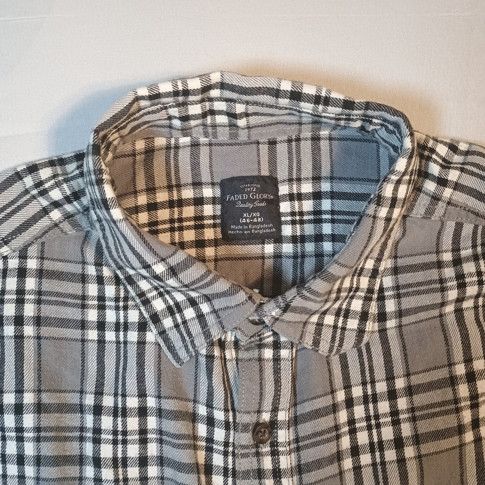 Mens Faded Glory Shirt Black and White Pald Size XL XG