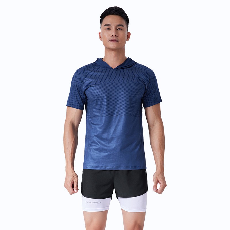 Men’s High Stretch Breathable Clothes Quick Dry Hooded Short Sleeve T-Shirt