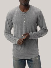 Buck Mason Men’s L Vintage Tri-Blend Long Sleeve Henley Shirt Top Heathered Gray