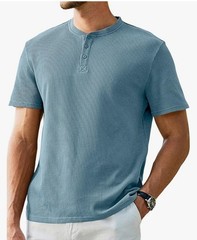 JMIERR Men’s Sz L Henley Shirts Waffle Cotton T-Shirt Gym Workout Athletic Tee.