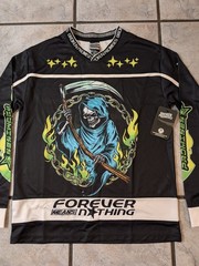 Broken Promises Grim Reaper Hockey Jersey Shirt Black Flame Graphic Men’s Small