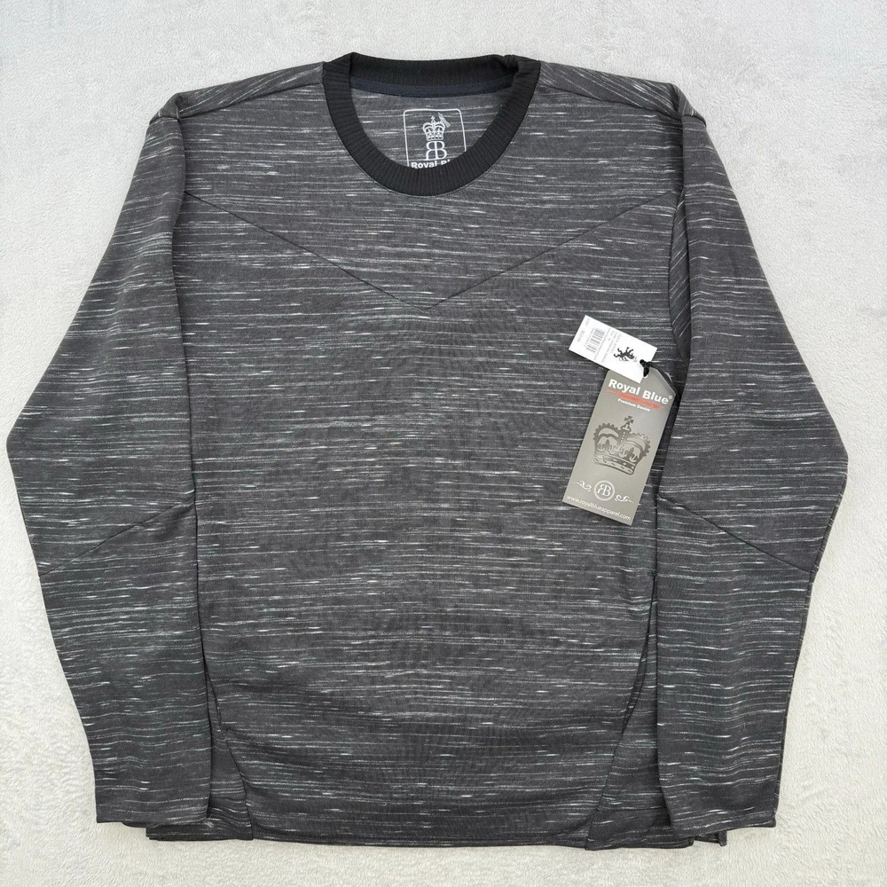 Royal Blue Shirt Mens Long Sleeve T-Shirt Charcoal Marled Zippers Tee Large