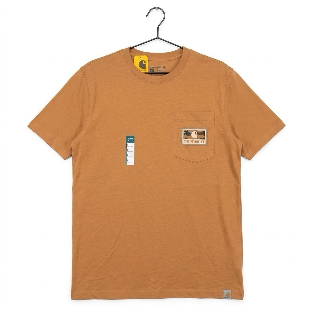 Carhartt Relaxed Fit Small Pocket T-Shirt Camo Logo Brown Short Sleeve Tee NWT