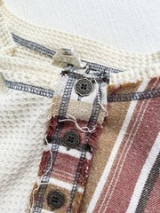 POL Mens Sz M Oversized Henley Tan waffle Knit Mixed Striped Fabric (flaw)