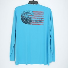 Reel Life Men’s Long Sleeve T-Shirt XXL Blue Logo Stretch Wave US Flag NEW